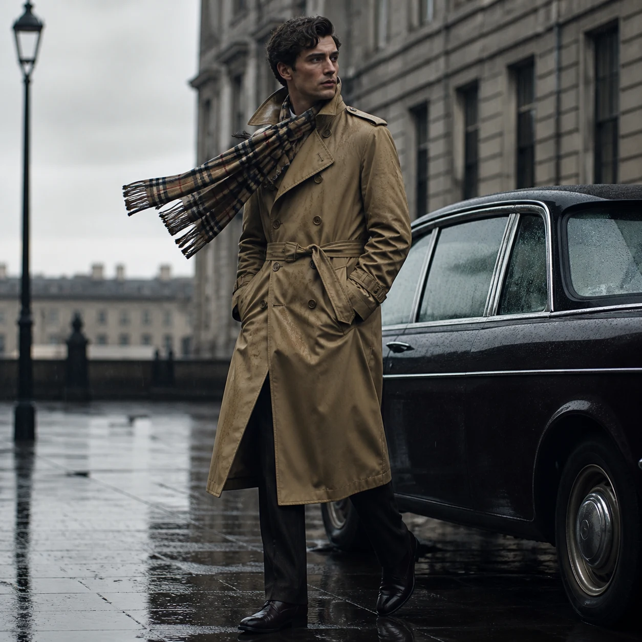 British luxury fashion campaign in the rain